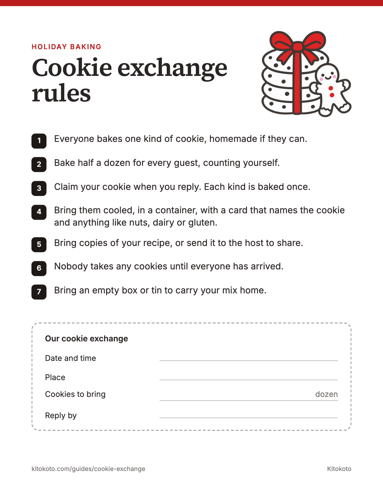 Cookie exchange rules, printable