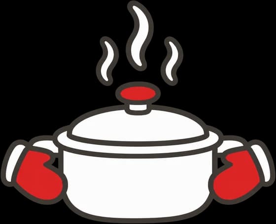 A covered casserole dish held in oven mitts