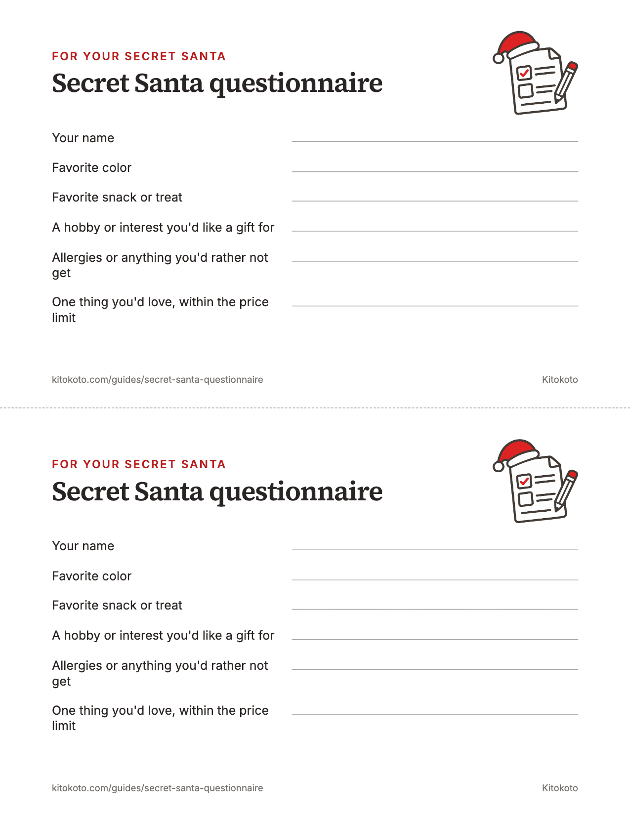 Short questionnaire, printable