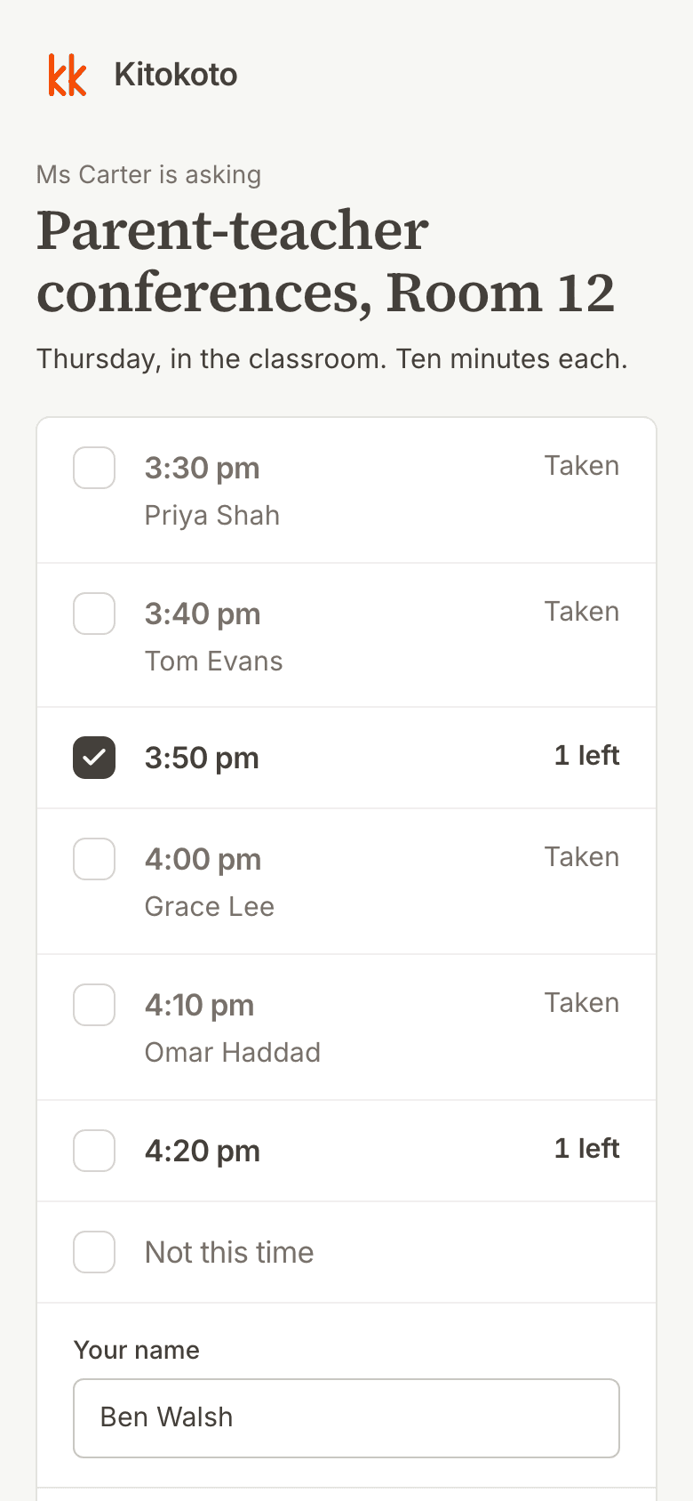 The same conference sign up sheet on a phone