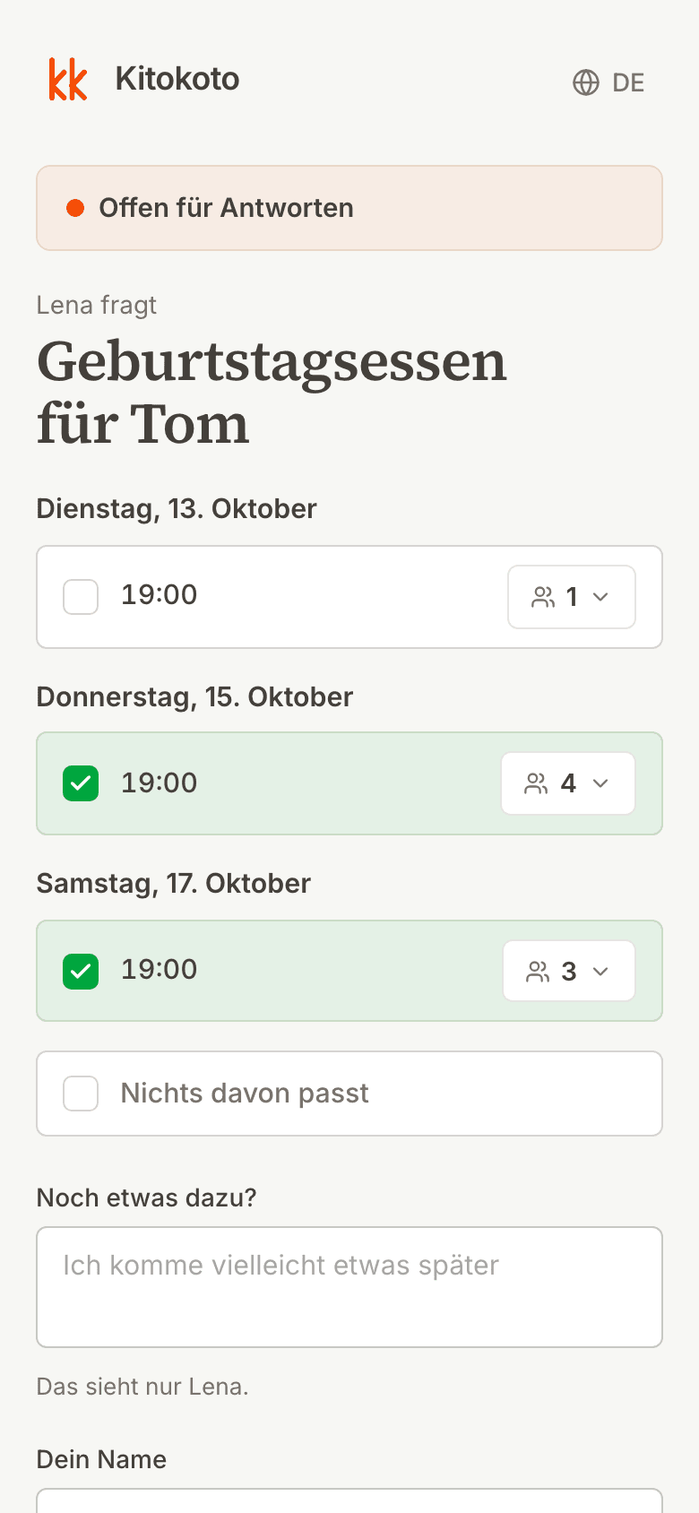 Dieselbe Umfrage auf dem Handy