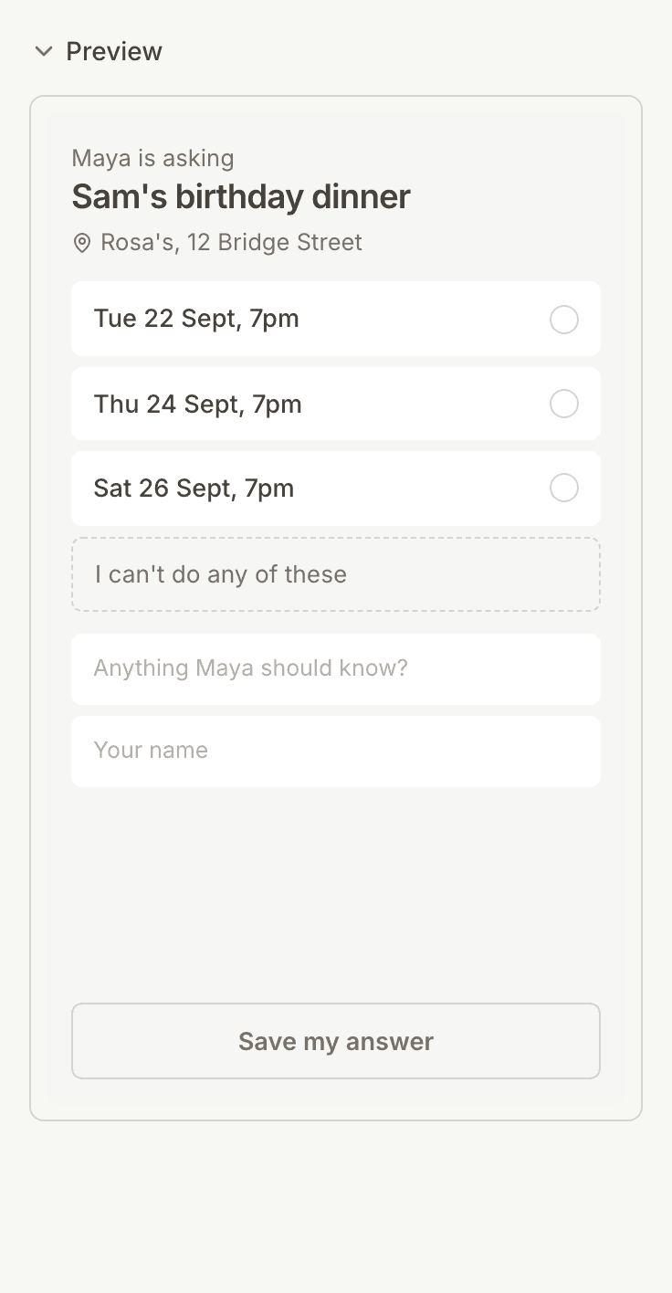 The preview of a poll beside the Kitokoto form