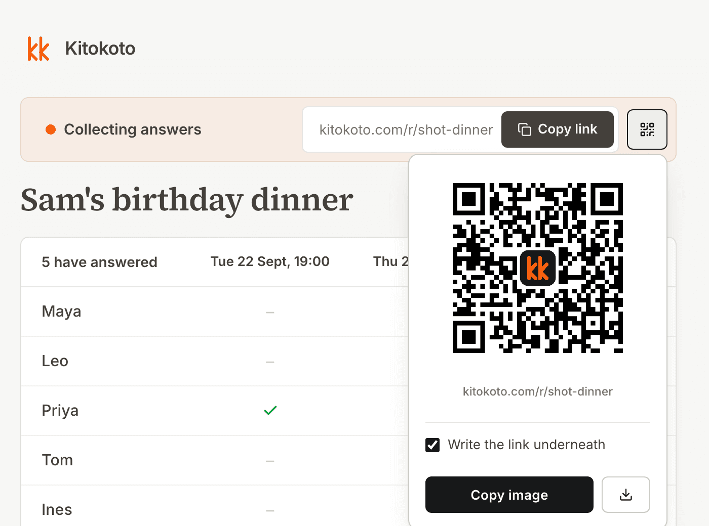 The QR code of a Kitokoto poll, ready to copy or save
