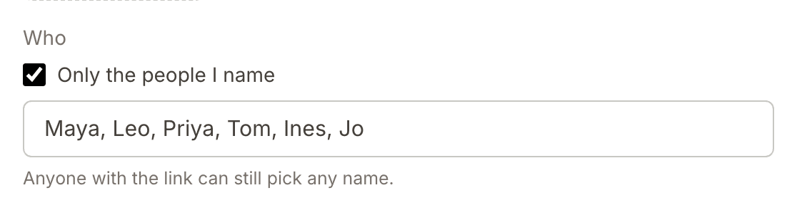 A Kitokoto poll kept to six names