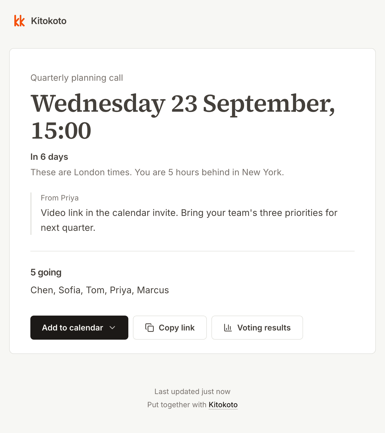 The event page for the planning call, read in New York